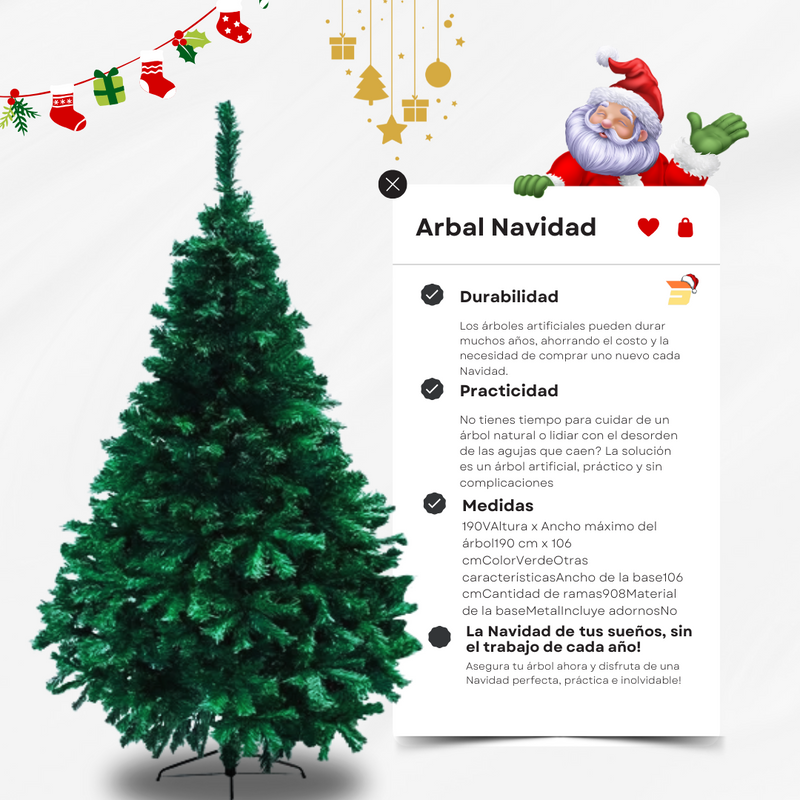 Arbol Navidad Artificial Frondoso 1.90 M